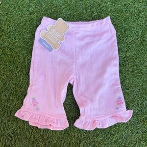 Vtg Y2K Child of Mine Newborn Pink Ribbed Ruffle Flower Capri Pants Bottoms